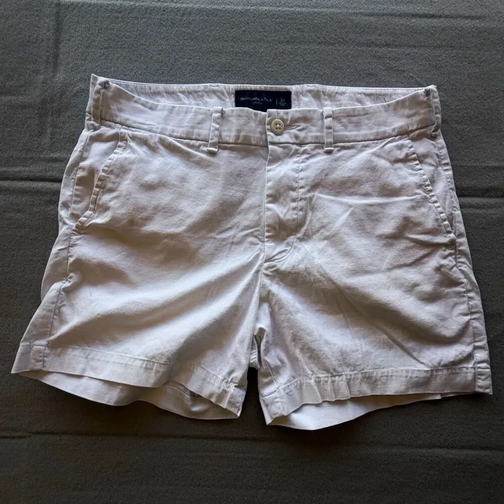 Abercrombie & Fitch Chino Shorts White Cotton Stretch Flat Front Pockets 32